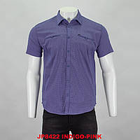 Рубашка мужская, приталенная (Slim Fit) с коротким рукавом, Bagarda JP8422 INDIGO-PINK 93% хлопок 7% эластан