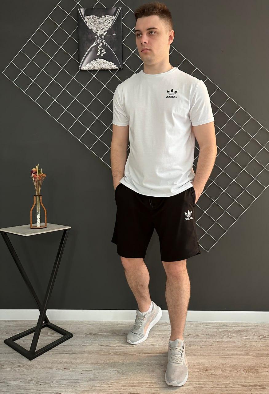 Чоловічий літній костюм Adidas Футболка + Шорти комплект Адідас на літо білий із чорним