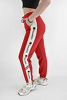 Брюки спортивные женские под манжет с широкой лампасой дайвинг Kenalin Красный цвет 2XL-3XL