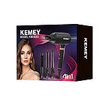 Багатофункціональний фен мультистайлер KEMEY KM-9203 з 4 насадками для укладки випрямлення та завивки волосся 4в1, фото 11