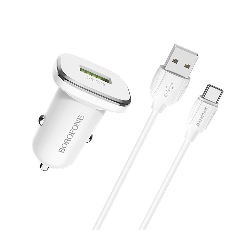 TU TU Автомобильное зарядное устройство Borofone BZ12A USB QC 18W белое + кабель USB to Type-C