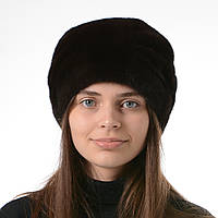 Норковая шапка женская кубанка коса с трикотажем Темно коричневый