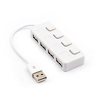 TU  TU Хаб USB 2.0 4 порта, White, 480Mbts питание от USB, с кнопкой LED/Blue на каждый порт, Blister Q100