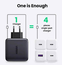 Універсальний портативний швидкий зарядний пристрій Ugreen CD226 GaN 100W 3C1A на 4 USB, фото 3