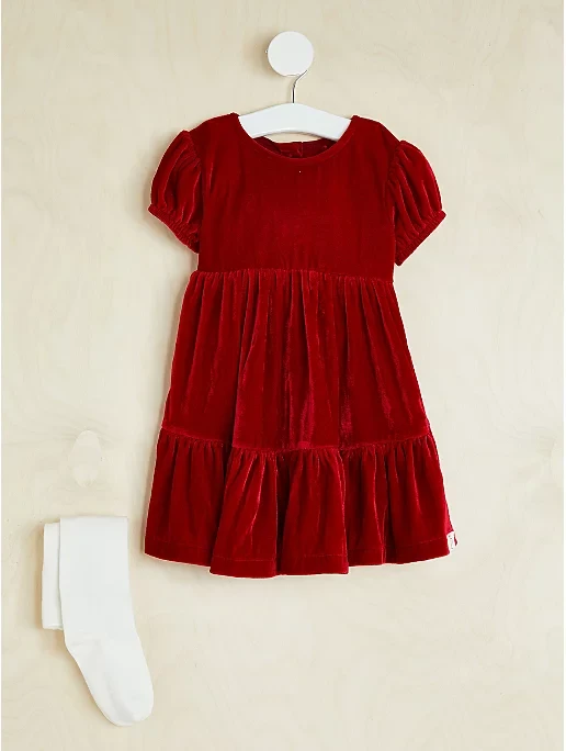 Сукня червона оксамитова та колготки George 92, 98, 104см, фото 1