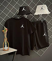Мужской летний костюм 3в1 Jordan Футболка + Шорты + Панамка черный комплект Джордан на лето