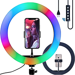 Кільцева лампа RGB 30 см RD-12, живлення від USB / Двостороння кольорова лампа LED з тримачем для телефону