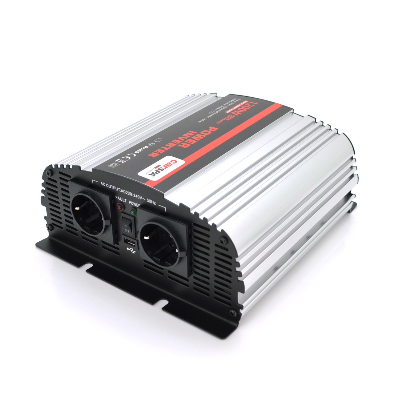 TU TU Инвертор напряжения Carspa-1200-242 (1200Вт), 24/220V, approximated, 2Shuko, USB, клеммы, Box Q4