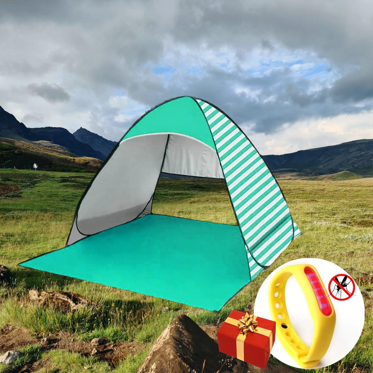 Намет пляжний Stripe Портативний намет для кемпінгу, намет автомат саморозкладний, фото 1