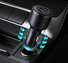 Автомобільний зарядний пристрій Ugreen CD239 2xUSB Type-C PD + USB-A Car Charger 69W Max Чорний, фото 4
