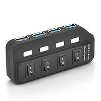 TU  TU Хаб USB 3.0, 4 порта, с переключателями, поддержка до 2TB, 5Gb/s, кабель 0,6м, Блистер