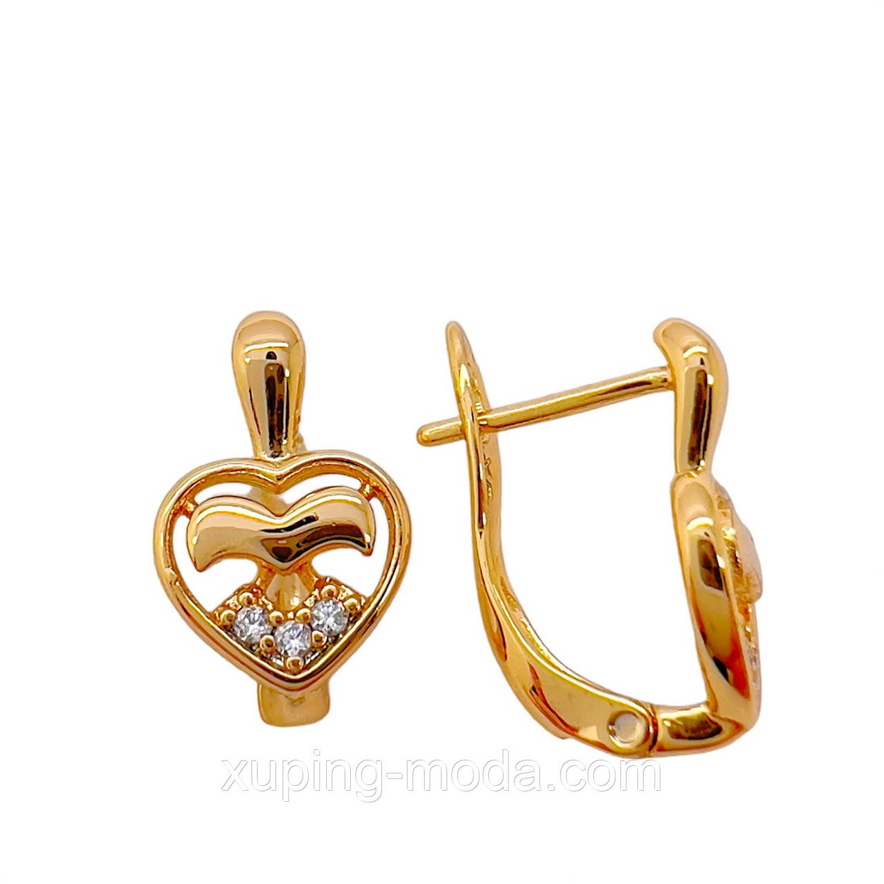 Сережки з камінцями xuping. 14х9 мм. 18 к