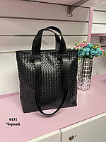 Женская сумка шопер черная формат А4 еко кожа с плетением
