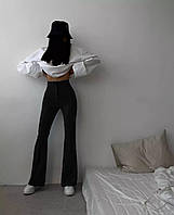 Женские модные брюки клёш на пуговице с высокой посадкой (графит, черный); размер: 42-44 46-48