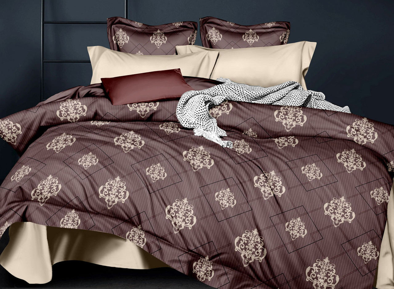 Постільна білизна Королева Ночі (Ранфорс) | Сімейний комплект | 50х70 | Орнамент на коричневому і бежевому, фото 1