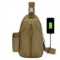 Тактическая нагрудная сумка с USB портом 3,15 л (30x15x7 см) 143-B, Койот / Сумка через плечо