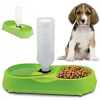 Пластиковая миска с поилкой для собак и кошек Pet Feeder зеленая