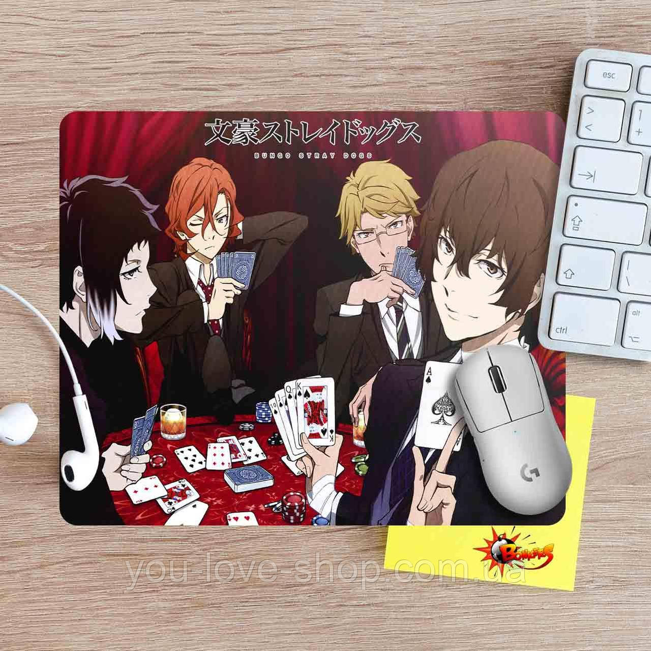 Килимок для мишки Bungo stray dogs "Гра в покер" / Літературні генії Бродячі Пси