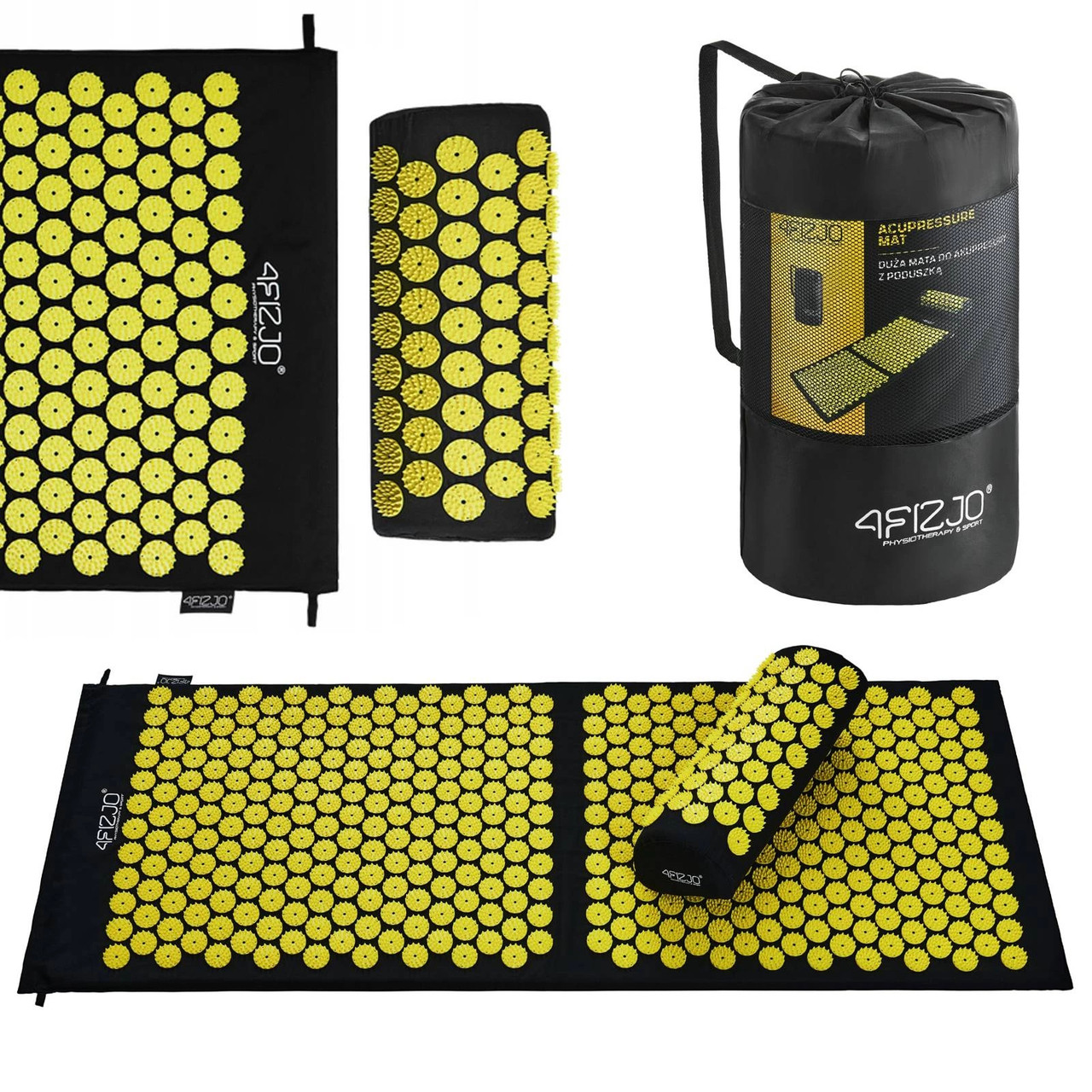 Килимок акупунктурний з валиком 4FIZJO Classic Mat XL Аплікатор Кузнєцова 4FJ0087 Black/Yellow