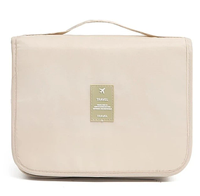 Дорожная раскладная сумка-органайзер для косметики на крючке, водонепроницаемая бежева косметичка, кейс