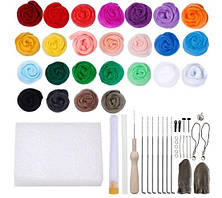 Набір вовни для валяння 25 кольорів по 3 г + інструменти (2134)