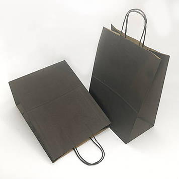 Подарунковий пакет паперовий чорний з ручками 35х26х15 см