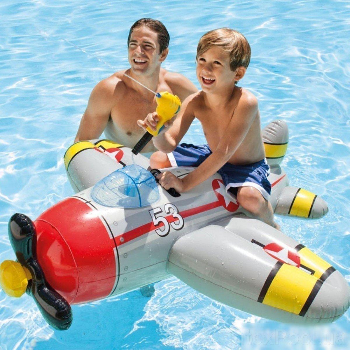 Надувний пліт літак Intex 57537+ водний пістолет, 132х130 сирій, фото 1