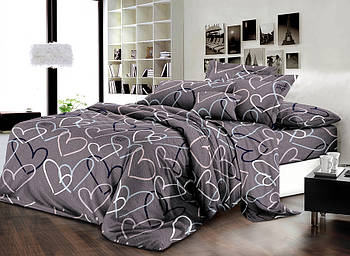 Простирадло 150х220 (Ранфорс) | Полуторне простирадло від виробника "Королева Ночі" | Серця на сірому
