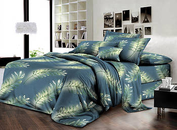 Простирадло 150х220 (Ранфорс) | Полуторне простирадло від виробника "Королева Ночі" | Рослини на темно-бірюзовому