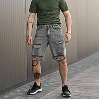 Мужские джинсовые Шорты с потёртостями светло-серые размер 30