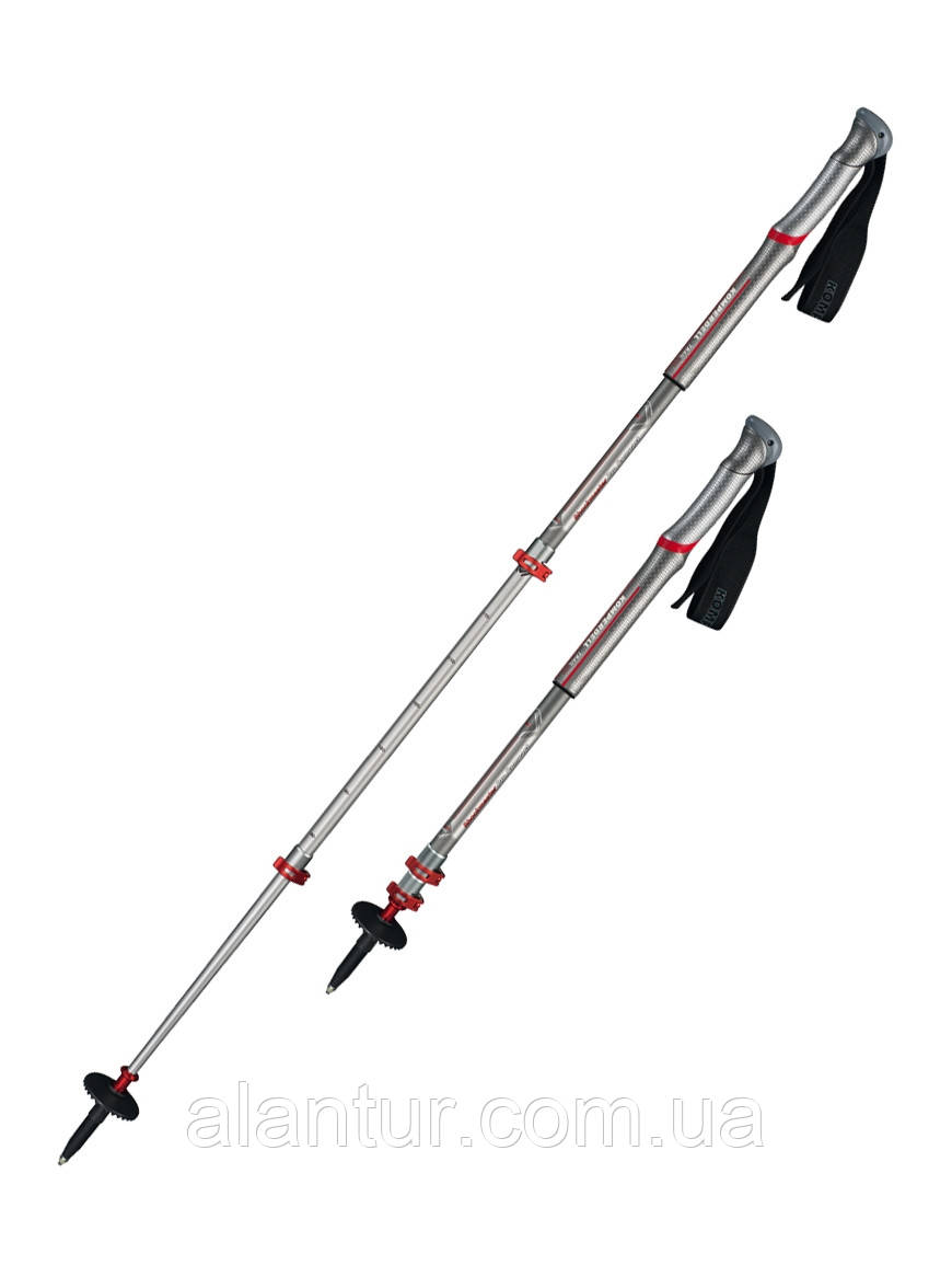KOMPERDELL Shockmaster Pro Powerlock Compact - складні трекінгові палиці, сріблясто-червоні, фото 1