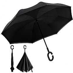 Парасолька зворотного складання 110 см, Чорна / Чоловіча розумна парасолька з круглою ручкою