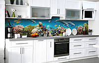 60x200 см, Добрые дельфины, Фартук на кухню самоклейка, виниловые наклейки для кухни, защитная пленка для