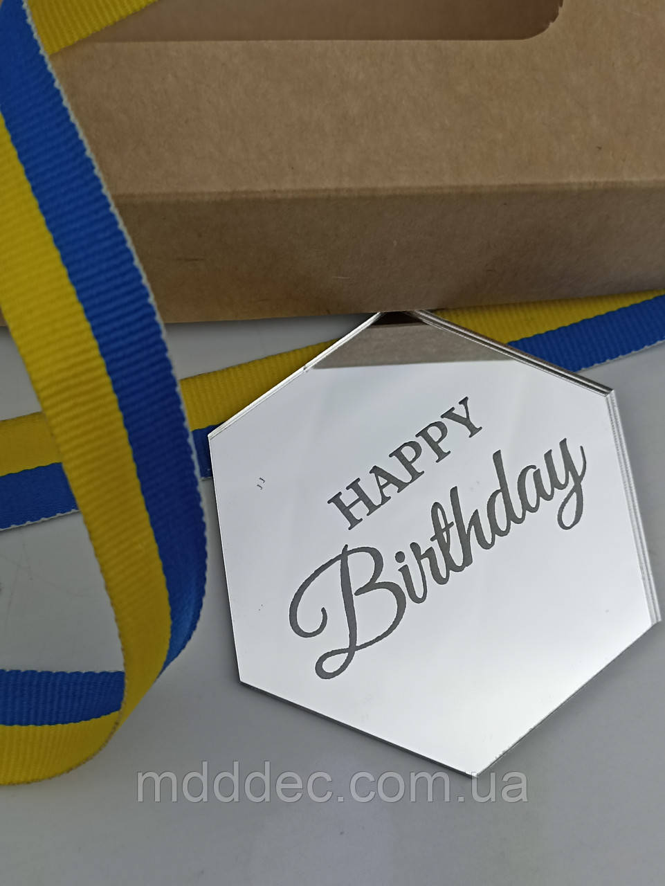 Бірка декоративна Happy Birthday, акрилова срібло бірка для декору Happy Birthday