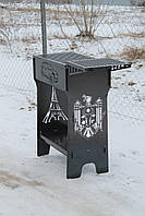 Мангал розбірний високий на 10 шампурів із підставкою для дров та індивідуальним гравіюванням — нейфелева вежа