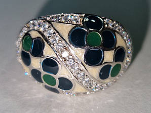 Каблучка срібна 925 натуральний  цирконій та емаль. Р-18