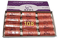 Нитки швейные Kiwi (Киви) 40/2 (400 ярдов) полиэстер цвет коралловый №108 (упаковка 12 шт)
