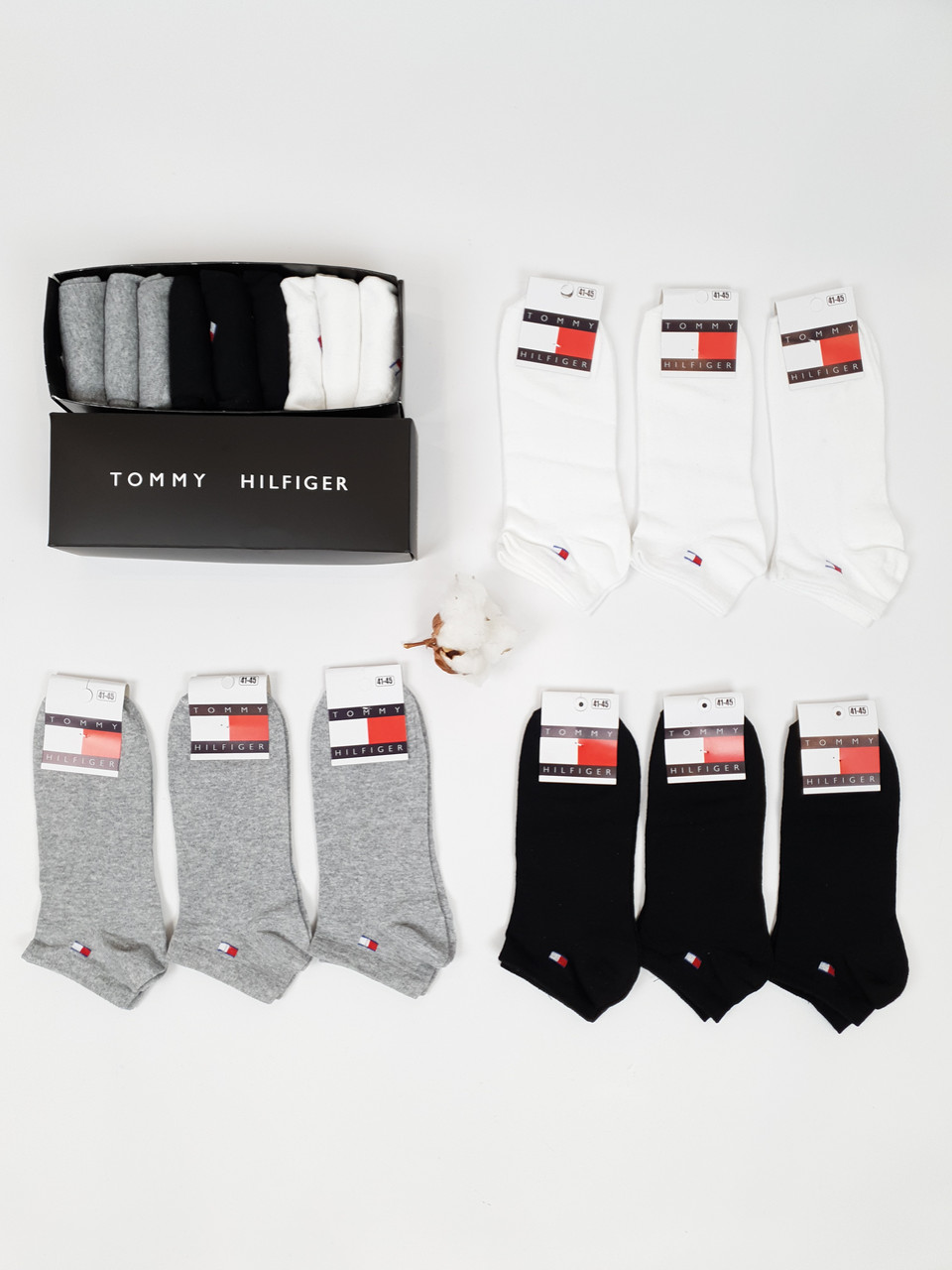 Короткі шкарпетки з бавовни набір 9 пар Tommy Hilfiger. Шкарпетки чоловічі низькі набір Томмі Хілфігер 41-45р 9шт