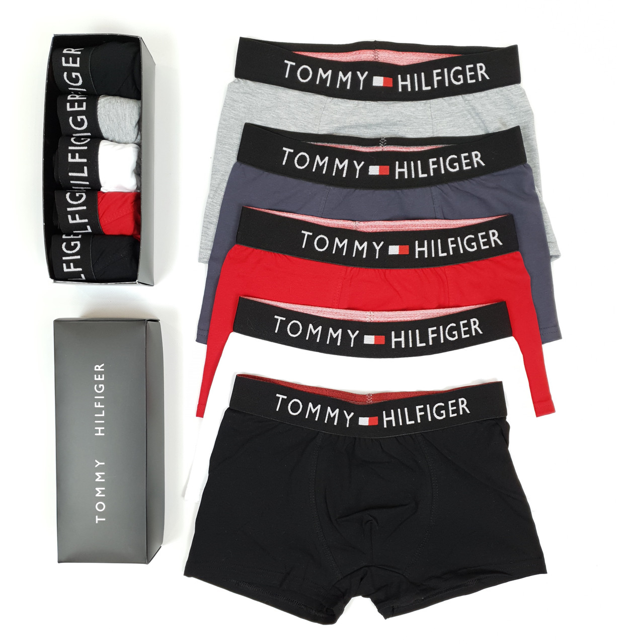 Чоловіча спідня білизна набір 5 шт. Tommy Hilfiger. Комплект трусів чоловічих у коробці на подарунок Томмі Хілфігер