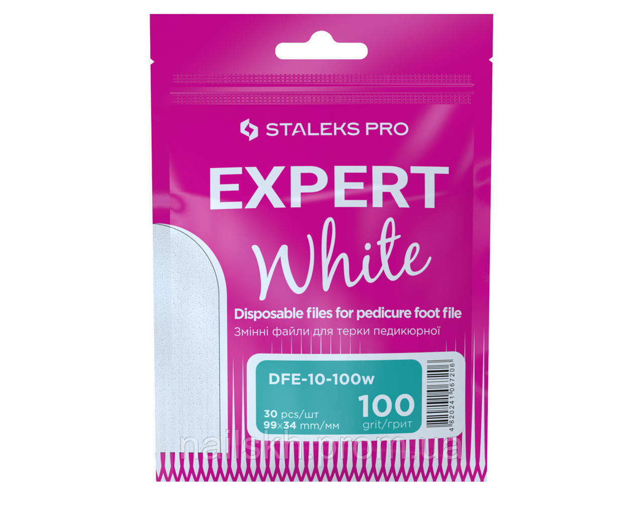 Staleks Pro DFE-10-100w Змінні файли для тертки педикюрної 100 грит (30 шт) - білі