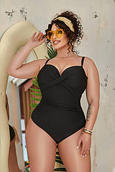 Жіночий чорний суцільний купальник на бретелях великих розмірів