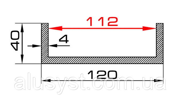 112мм / 120х40х4мм алюмінієвий швелер 3 метра / Анодований