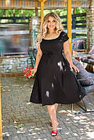 Женское черное летнее платье миди с регулируемым декольте большие размеры