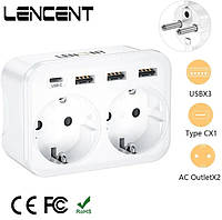 Двойник Сетевой Фильтр 6в1 LENCENT с быстрой зарядкой 2 розетки/3 USB/1TYPE-C