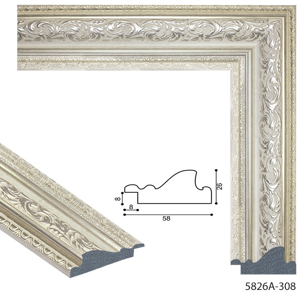 Світло-бежева з патиною срібла  багетна рама для дзеркала