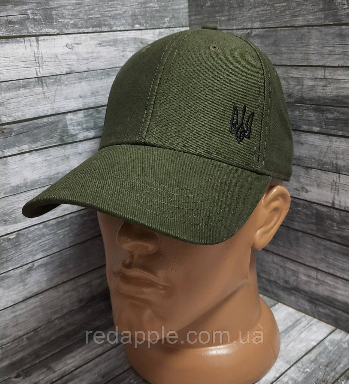 Кепка "хакі", темна олива з чорним тризубом. Преміум якість, фото 1