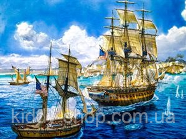 Алмазна вишивка. Картина на підрамнику "Морський бій" , розмір 40х50см