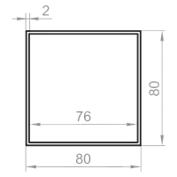 Труба алюминиевая квадратная 80x80x2 без покрытия