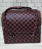 Бьюти кейс "Шахматы" коричневый, матовый, чемодан для мастера салонов красоты из кожзама на змейке
