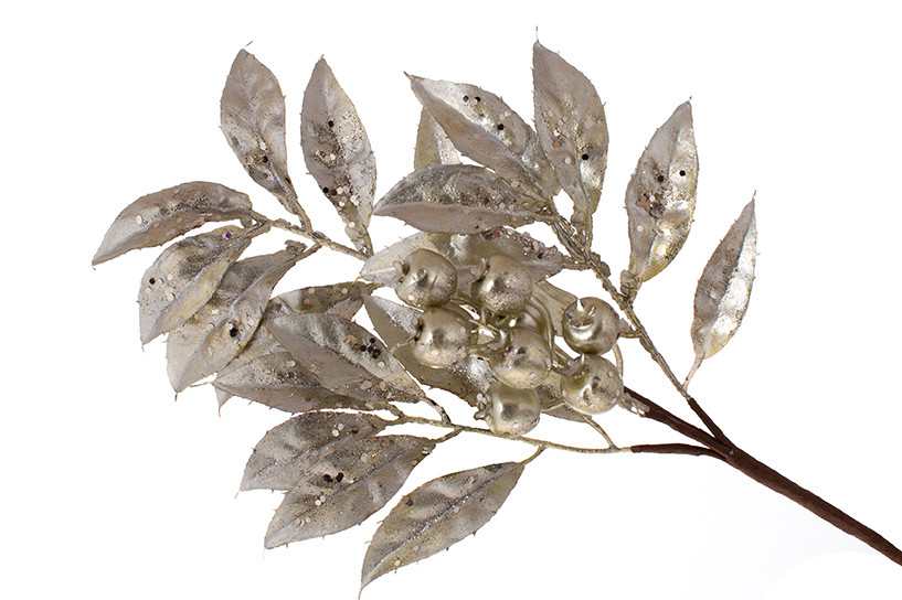 Декоративна гілка з листям та ягодами 50см, колір - шампань - 12 шт УПАКОВКА ТОВАР ВІД ВИРОБНИКА